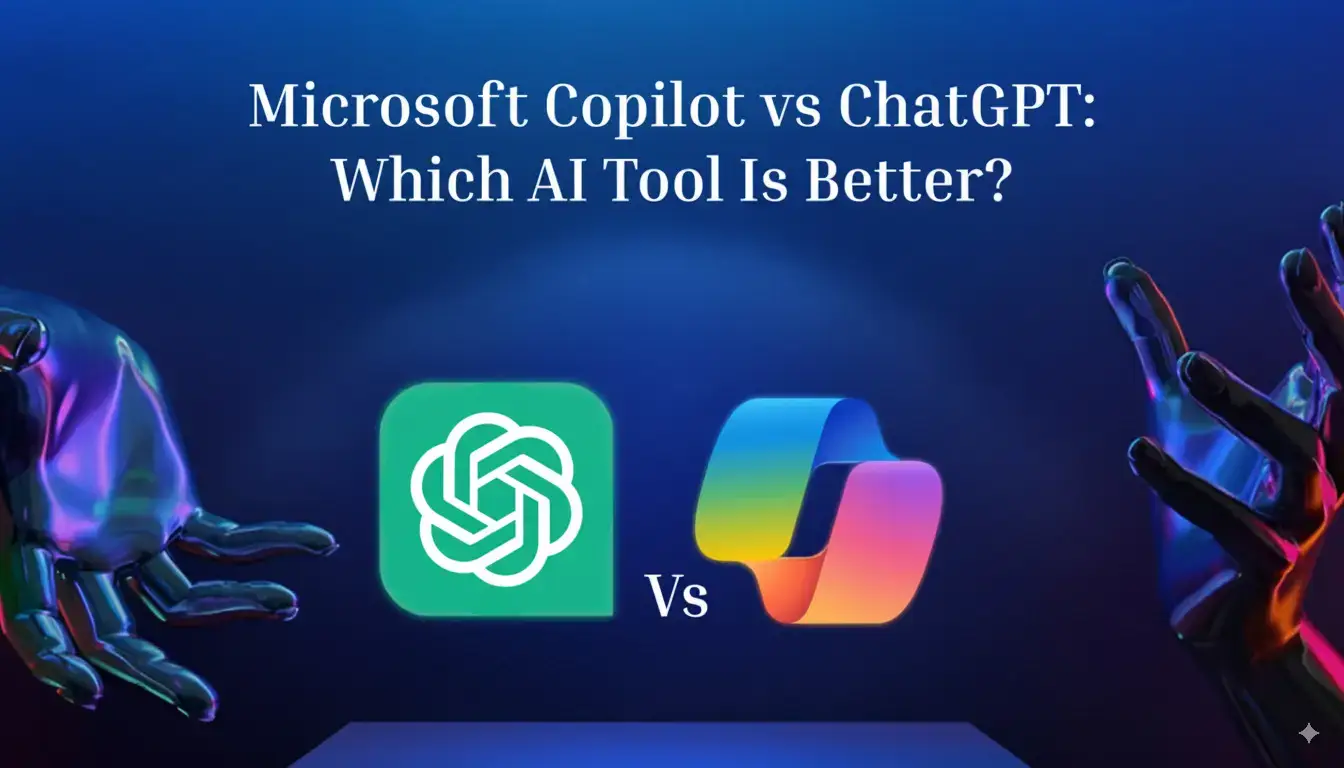 Copilot or ChatGPT 2025 Battle for the Future of AI 1 A tech-themed digital art piece showing a split screen with a stylized Microsoft Copilot icon on the left and an OpenAI ChatGPT icon on the right, representing a versus match. Keywords: Microsoft Copilot, ChatGPT, AI comparison, technology face-off, 2025 tech trends.
