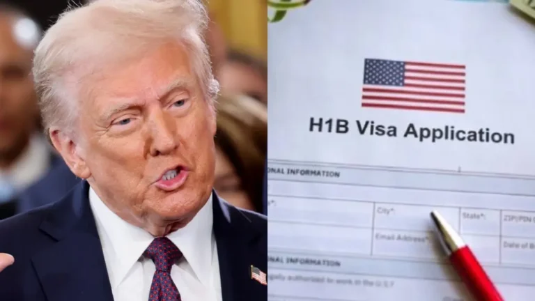 $100K H-1B Fee: What It Means for Tech Jobs in the US? President Donald Trump speaking at a press conference announcing new visa policies, highlighting the proposed $100,000 H-1B visa fee.