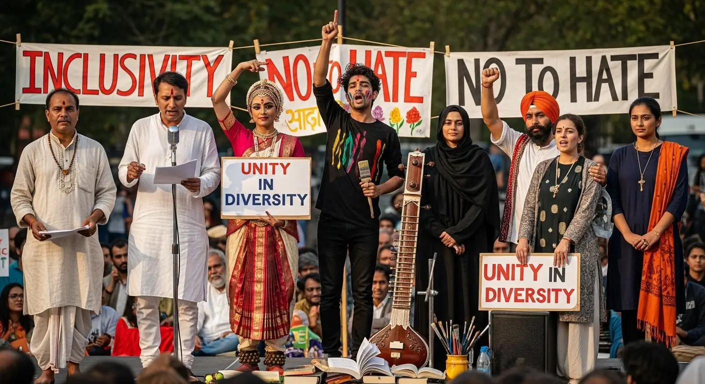 Indian artists protesting against communalism