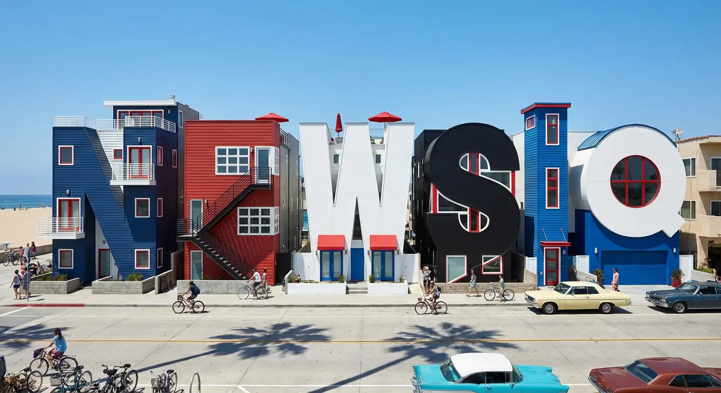 Venice beach houses shaped like NEWSIQ letters