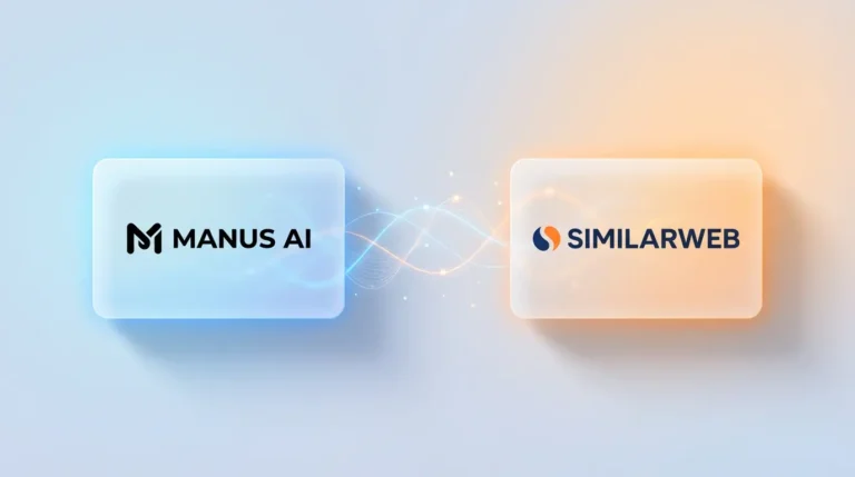 Manus AI and Similarweb logos shown together representing their partnership for AI driven web traffic analysis & SEO