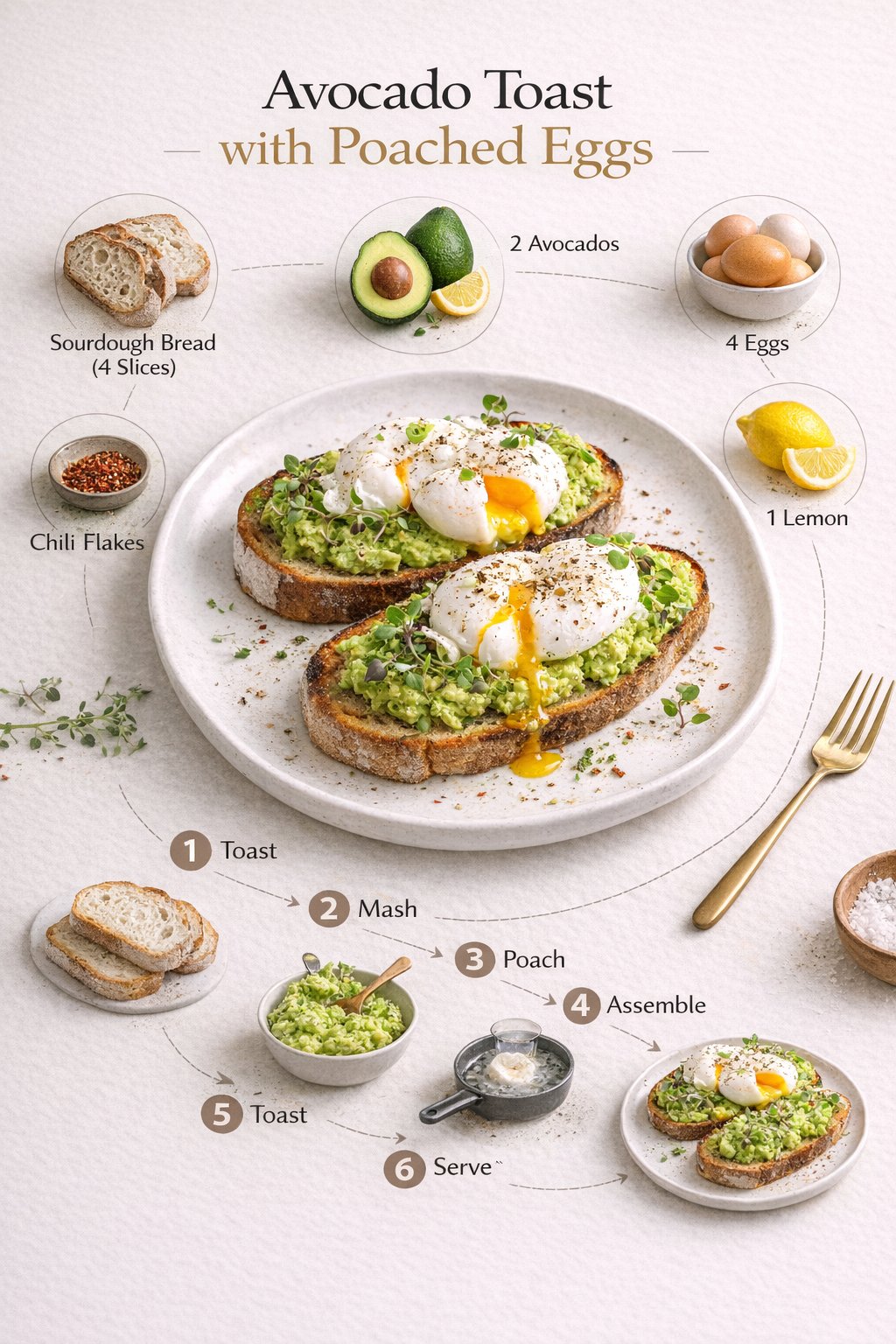 Clean Avocado Toast Recipe Infographic Design Vector Layout
