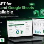 ChatGPT for Excel and Google Sheets integration showing AI-powered spreadsheet analysis, formula fixing, and real-time data automation.