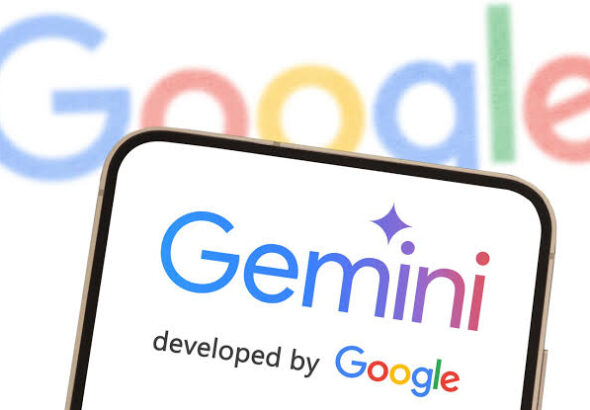 Google Gemini AI hacks 3 companies during May security test Google Gemini AI logo on a smartphone screen, with “developed by Google” beneath it and blurred Google branding behind.