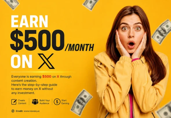 Infographic explaining how to earn money on X with creator monetization steps and monthly payout estimates