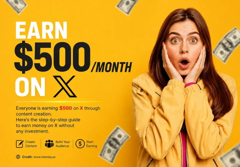 Infographic explaining how to earn money on X with creator monetization steps and monthly payout estimates