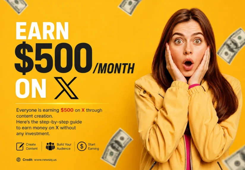 Infographic explaining how to earn money on X with creator monetization steps and monthly payout estimates
