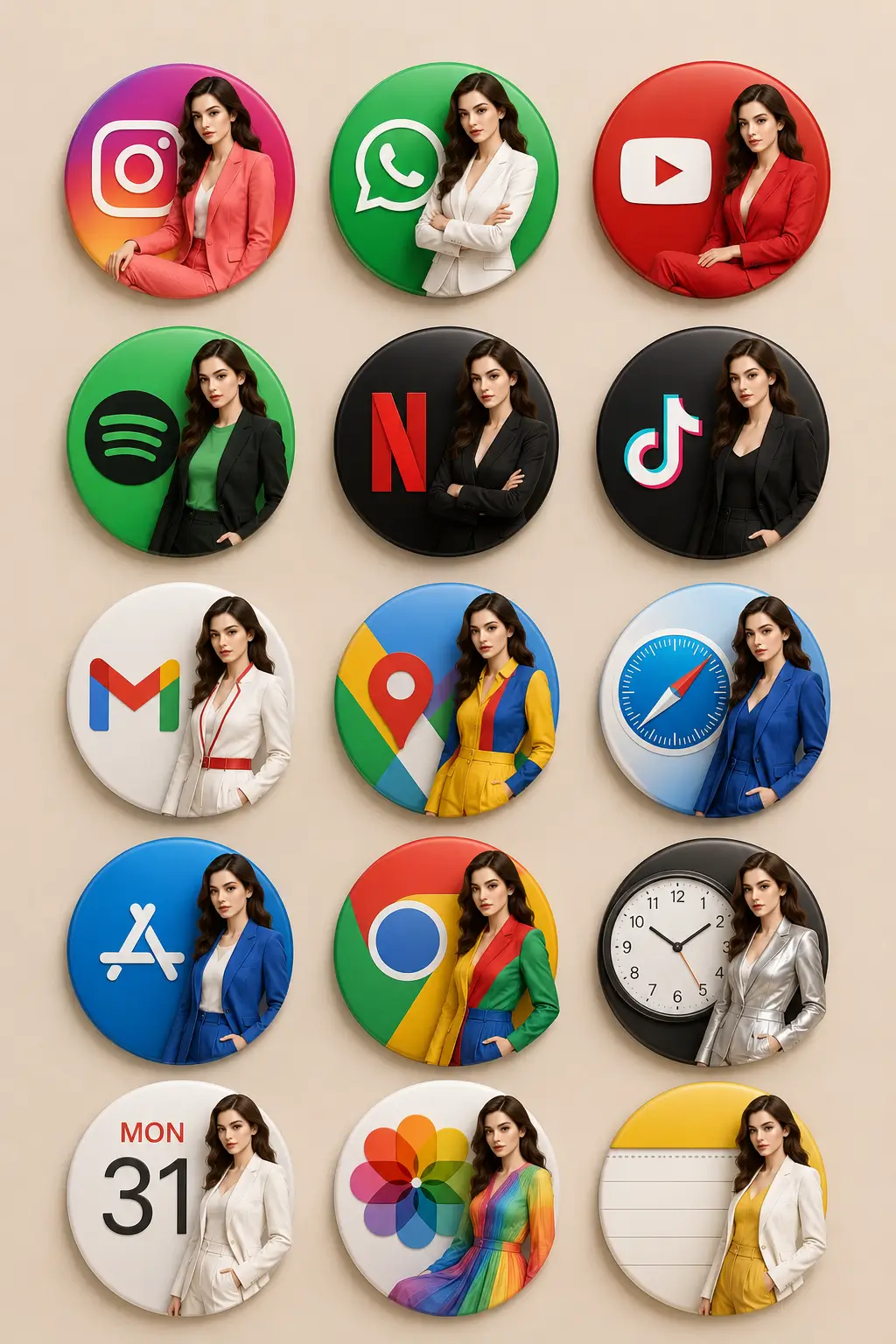 Best ChatGPT Photo Editing Prompts 2026 Gorgeous 3x5 app icon grid displaying custom outfit color matching