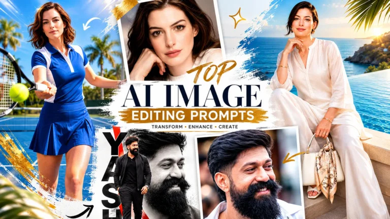 Best ChatGPT Photo Editing Prompts 2026 A banner showcasing viral ChatGPT photo editing prompts results including an AI sports poster edit, a skincare commercial scene on a tennis court, and a Mediterranean resort background change.