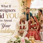 Tourists attending an Indian wedding with bride and groom in traditional attire, showcasing Indian wedding tourism and cultural celebration experience