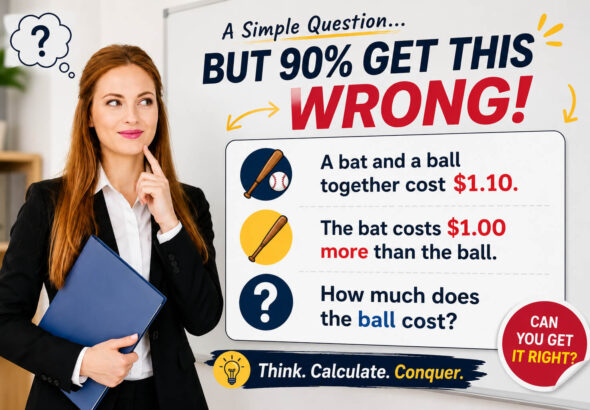 Viral math question on whiteboard about the famous bat and ball riddle with a female teacher thinking.