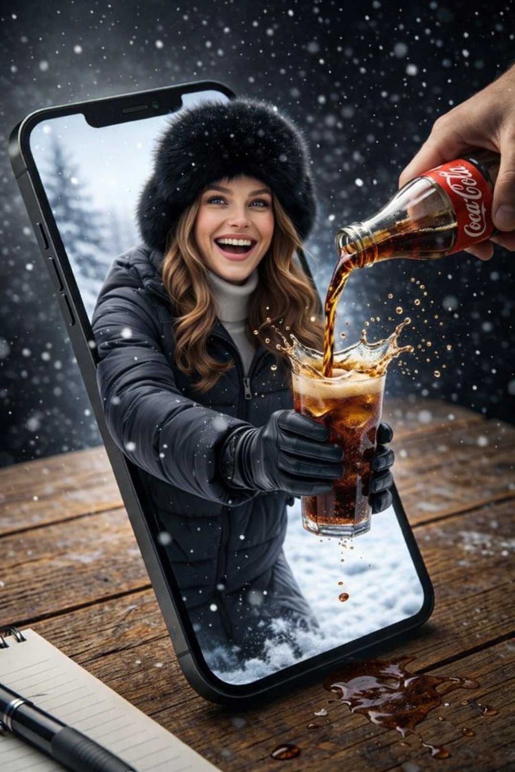Surreal Pepsi Splash Product Advertising Composition with Identity Lock