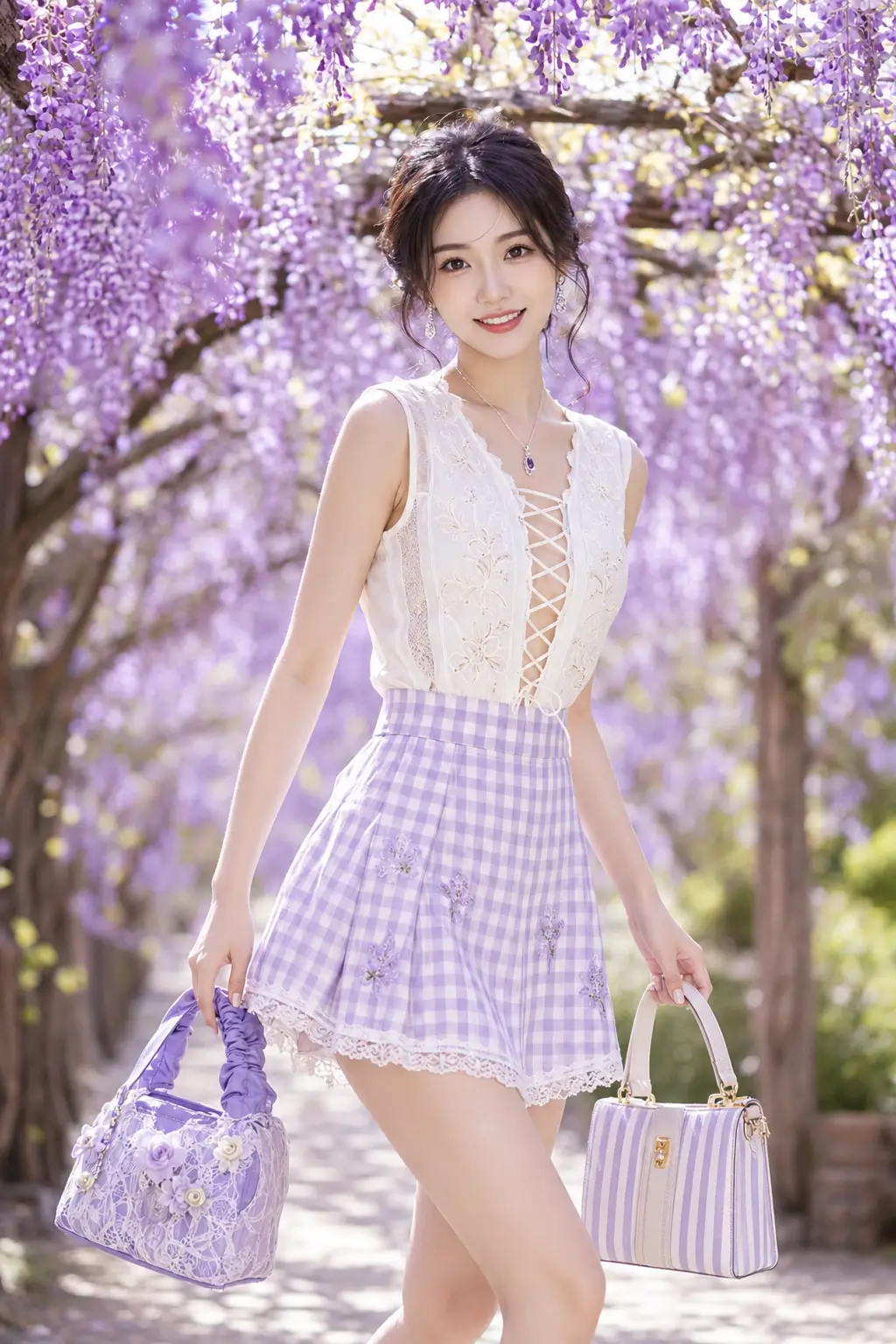A beautiful wisteria fashion portrait generated using a professional Gemini photo editing prompt