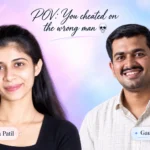 Side-by-side portraits of Rutuja Patil and Gaurav Patil with overlay text: POV You cheated on the wrong man. Used as feature image for the MPSC paper leak story.