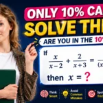 Algebra math puzzle showing equation x over x minus 2 plus 2 over x plus 3 equals 7 over x minus 2 times x plus 3 asking to solve for x rational equations