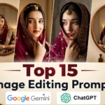 A feature collage showing a traditional Indian bride, titled Top 15 Image Editing Prompts, featuring Google Gemini and ChatGPT logos.